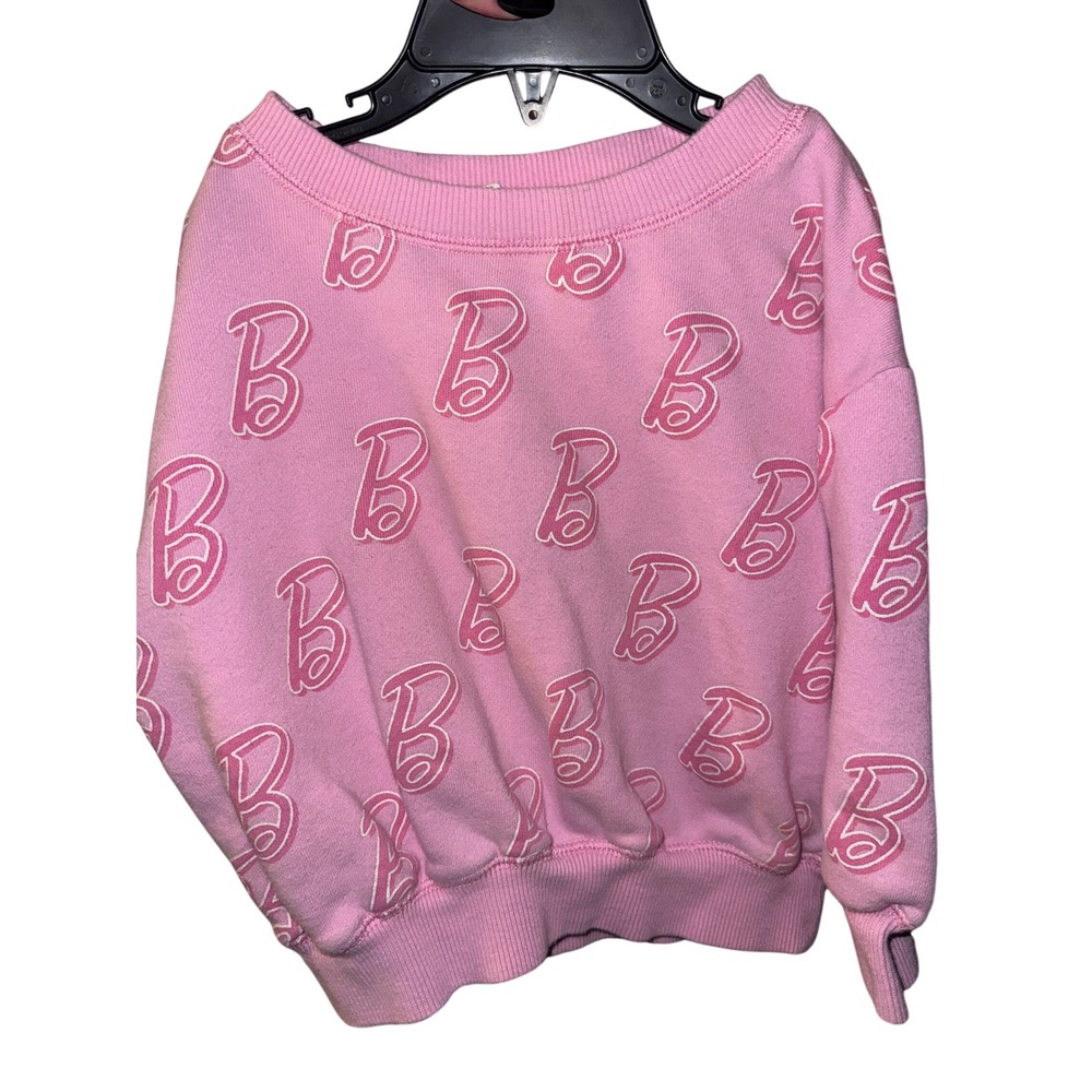 Cotton On Kids Barbie Pink All Over Logo Print Sweatshirt Pullover Size 3